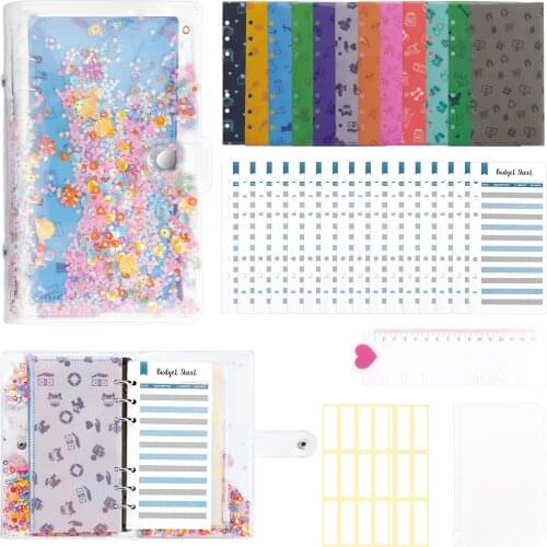 A6 Budget Binder Planner 6 Ring Binder Cover with 12pcs Cash Envelopes 12pcs Expense Budget Sheet for Home Office Budgeting