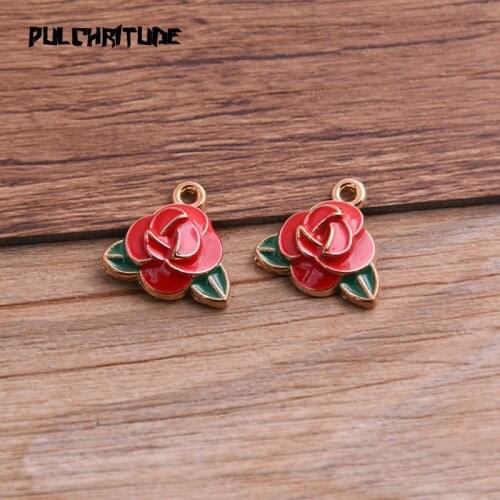 6pcs 16*17mm Alloy Metal Drop Oil Red Rose Charms Pendant For DIY Bracelet Necklace Jewelry Making