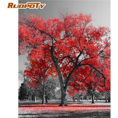 RUOPOTY Oil Paint By Numbers Red tree Frameless DIY Painting By Numbers Landscape On Canvas Religion Faith HandPainted Decor