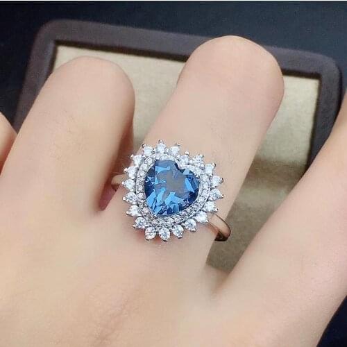 Heart style classic ocean blue Topaz gemstone ring and necklace jewelry set 925 sterling silver love birthday gift New Year