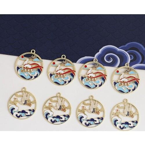 6pcs New Chinese Style Antiquity Earrings for Women alloy drip oil round pendant auspicious clouds sika deer jewelry accessories