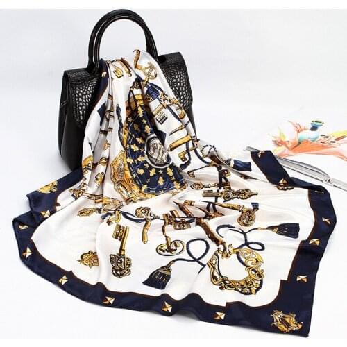 2020 Winter Silk Satin Hair Scarf For Women Fashion Print Kercheif Hijab Scarfs Female 90cm Square Shawls and Wraps Neck Scarves