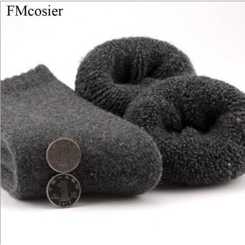 Wool Socks 5 Pairs High Quality Mens Thick Socks Thermal Warm Crew Floor Fluff Towel Hemming plus size 41 44 46 Black Gray Male