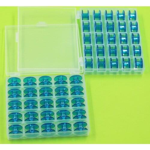 Special bobbin for household sewing machine thread core plastic bobbin blue box 25 pcs bobbin storage box