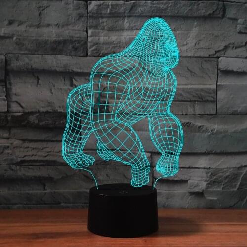 Gorilla LED 3D Night Lights Creative Gift 7 Colors Changing Remote Touch Switch USB Table Desk Lamp Home Decor