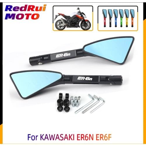 Universal With Logo Motorcycle CNC Aluminum 8mm 10mm Rear View Mirrors Blue Anti-glare Mirror For KAWASAKI ER6N ER6F ER-6N