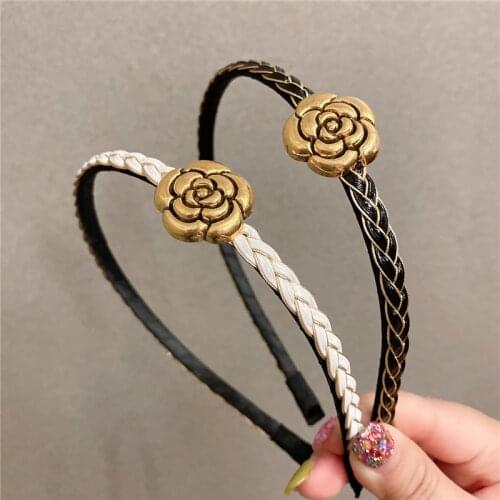 Vintage Camellia Flower Design Hairbands Elegant Fashion Elastic Hair Band Korean Braided Headband Women Girl Hair Accessoires