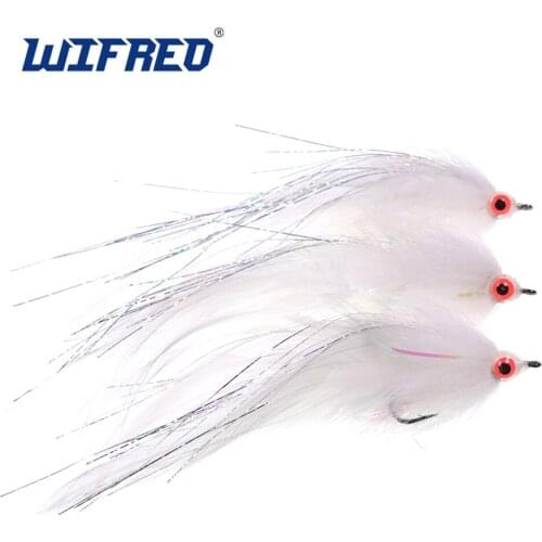 Wifreo Saltwater Fishing Fly 2/0 White Bait Fish Streamer Fly Musky Bass Fishing Flies Sea Fly Lures