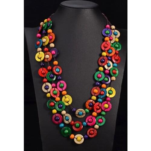 2019 Bohemia Ethnic Necklace & Pendant Multi Layer Beads Jewelry Vintage Statement Long Necklace Women Handmade Wood Jewelry