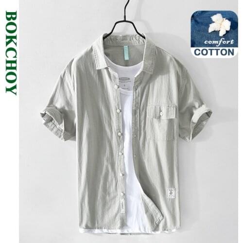 2021 Summer Spring New Men Casual Short-sleeved Cotton Shirt Workwear White Gray Blouse GA-Z920