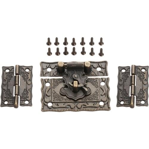 3pcs/set Box Latch Hasp Clasp + Hinges w/screw Suitcase Cabinet Antique Bronze Jewelry Wooden Case Vintage Hardware Old Chinese