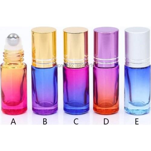 5ml Gradient Color Thick Glass Roll On Essential Oil Empty Perfume Bottle Roller Ball Durable For Travel F689