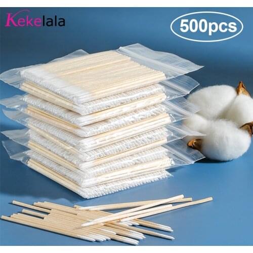 Kekelala 500Pcs Bulk Sale Mini Swabs for Eyelash Extension Lash Lifting Tools Microblading Makeup Wood Cotton Cleaning Brushes