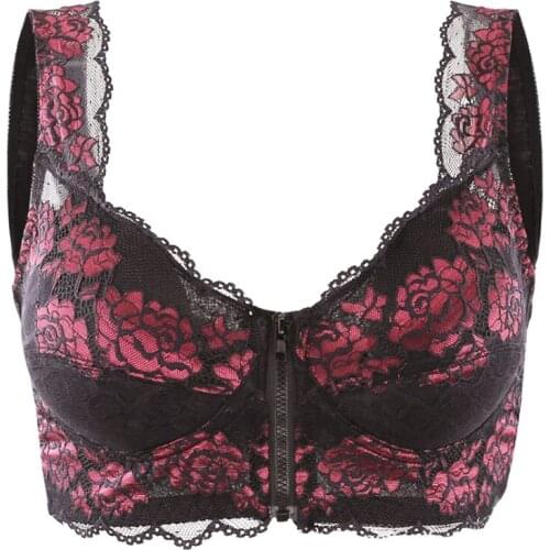 Womens Front Closure Embroidery Lace Bra Full Coverage Wire Free Lingerie Comfortable 75 80 85 90 95 100 B C D