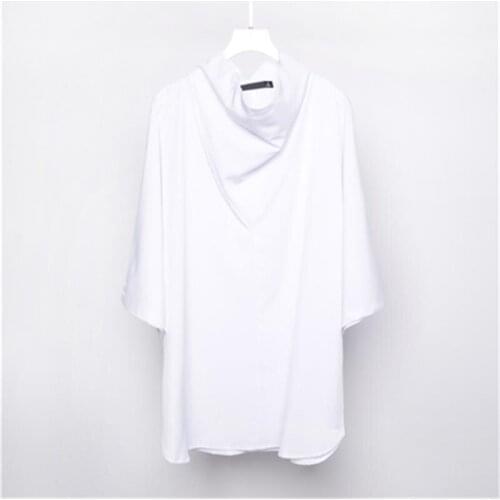 Mens High Collar Short Sleeve T Shirt Summer New Pure Color Loose Personality Simple Design Leisure Short Sleeve T Shirt