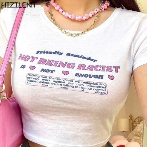 Y2K Aesthetics Cute Letter Print Basic Baby Tees 2000s Streetwear O-neck Short Sleeve T-shirt Kawaii Summer 2021 White Crop Top