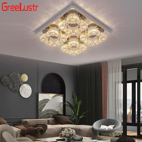 Square Design Crystal Led Ceiling Lamp Indoor Decor Stainless Steel Chandelier Ceiling Light Fixtures for Bedroom Hall Salon