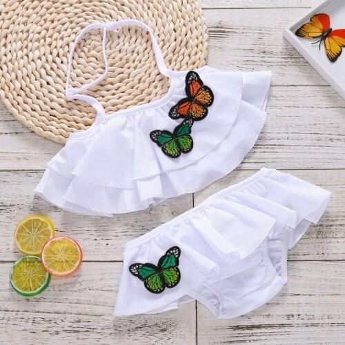 Girls Two-Piece Swimming Suits White Swimwear Children Beach Wear Girls Swimsuits Lovely Bikini -K543