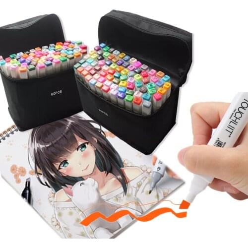 Touchliit 6th Art Alcohol Based Dual Heads Marker White Rod Pen 10/12/30/36/40/60/80/168 Colors Oil Markers Anime Design Sketch