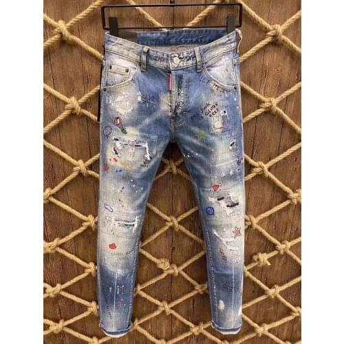 2021 Fashion Trend Dsquared2 Washed And Worn Paint Dots Mens Jeans *9806