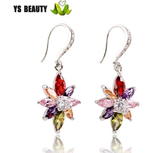 Fashion girl personality earrings spring and summer clothing tie-in jewelry inlays color gemstone temperament earrings