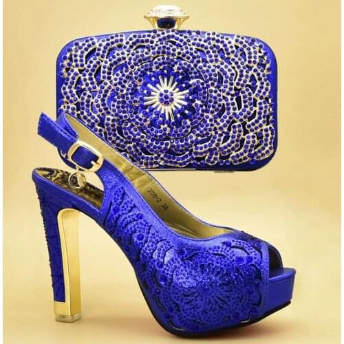 Fashion Italian Matching Shoe and Bag Set Decorated with Rhinestone Women High Heels Elegant Women Pumps Bag and Shoes Set Italy