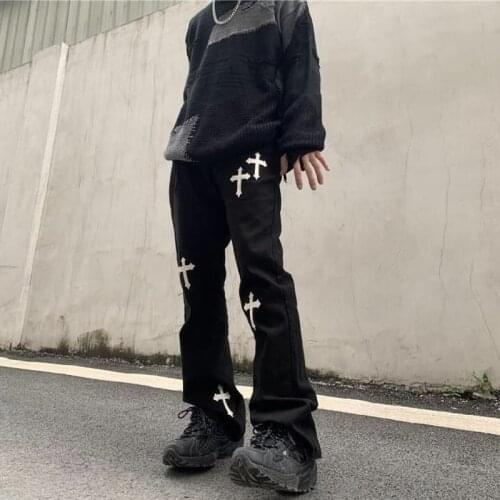 2021 new design jeans mens loose high street hip hop slim personality straight trousers