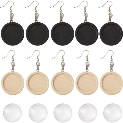 1Set Brass Earring Hooks Close Jump Rings Wood Pendant Cabochon Settings Transparent Glass Cabochons for DIY Earring Making