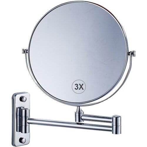 Wall Mounted Makeup Mirror - 3x Magnification 8'' Two-Sided Swivel Extendable Bathroom Mirror Chrome Finish
