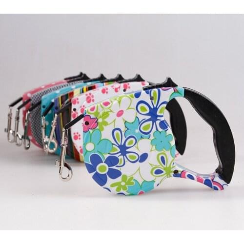 New 2021 Strong Dog Retractable Leashes Large Size 5M Dog Outdoor Walking Automatic Adjustable Collar Leads Printed Pet Supplier