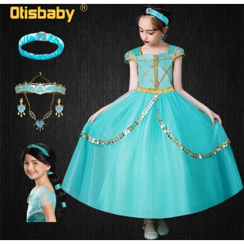 New Christmas Fancy Girls Jasmine Princess Dress Kids Cosplay Aladdin Birthday Party Girl Long Dress Arabic Traditional Costume