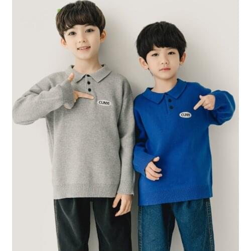 Autumn Winter Weater For Boys Turn Down Collar Button Knitted Pullovers For 3-14y Kids Warm Soft Cotton Casual Sweater For Child