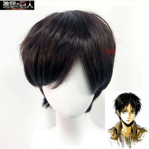 Anime Attack on Titan Eren Jaeger Cosplay Short Brown Wig + Free Wig Cap Shingeki No Kyojin Synthetic Hair Anime Party Props