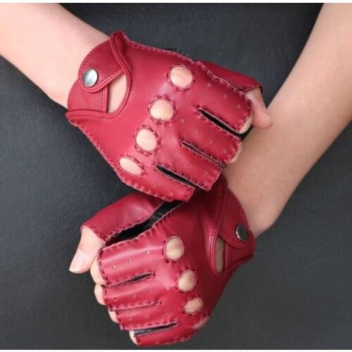 Top Fashion Genuine Leather Gloves Men Fingerless Sheepskin Mittens Autumn Winter Half Finger Leather Driving Gloves Male AGC001