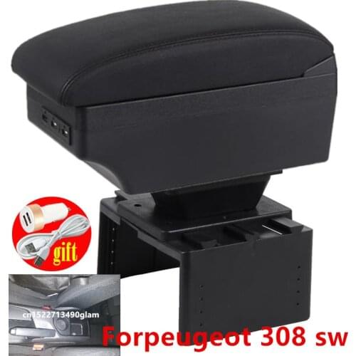For peugeot 308 sw armrest box for peugeot 308 Center Storage box car accessories Interior with USB LED