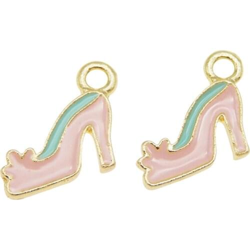 6pcs Enamel Women Heels Design Charms Alloy Shoes Shape Pendant Gold Tone DIY Findings For Bracelet Jewelry Making Accessory