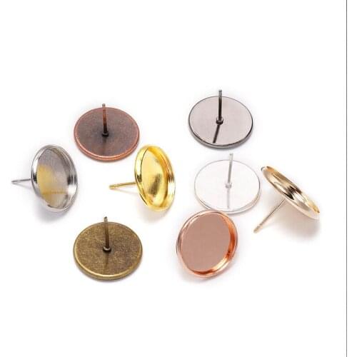 20/50Pcs Alloy Plating Blank Post Earring Studs Base Pins With Earring Plug Findings Concave Ear Back For DIY Jewelry Making