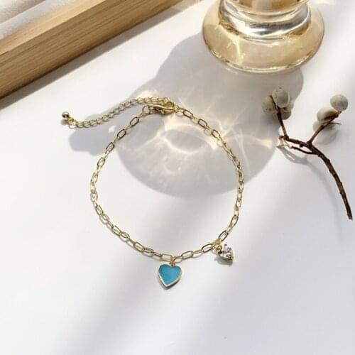 Romantic Blue Heart-shaped Pendant Bracelet Exquisite Womens Party CZ Gold Bracelet Jewelry Fashion Anniversary Gift