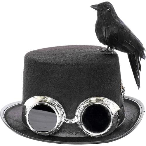 Magicians Hat Crow Stand Cosplay Crow Hat Retro Gothic Steampunk Hats For Halloween Cosplay Party Cap Props
