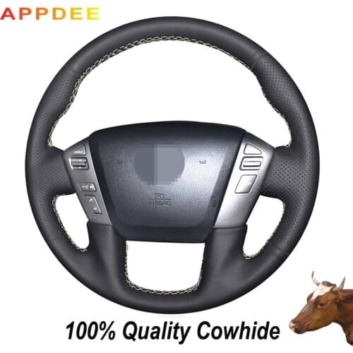 Hand-stitched Black Genuine Leather Steering Wheel Cover for Nissan Patrol 2011-2017 Infiniti QX56 2011-2013 Infiniti QX80 2013