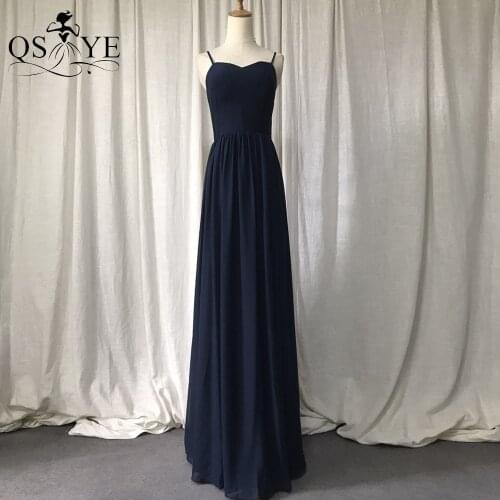 Navy Evening Dresses Simple Long Prom Gown Chiffon Crisscross Back Pleat Blue Formal Prom Gown Plain Women Simple Dress