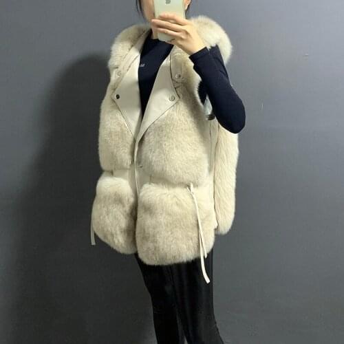 Rf20215 2020 New Design Womens Real Fox Fur Vest with Genuine Leather Fashion Natural Fur Waistcoat