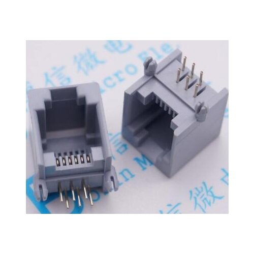 10pcs/lot RJ11 6P6C Modular Jack Network Socket 6 Pin 90 Degree Curved Needle Welded Type With Side