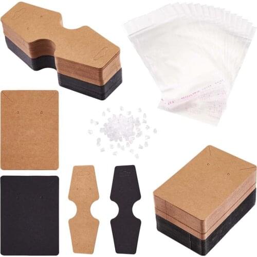 500pcs/set Necklace Earring Jewelry Display Card Cardboard Package Hang Tag with Plastic Ear Nuts Cellophane Bag