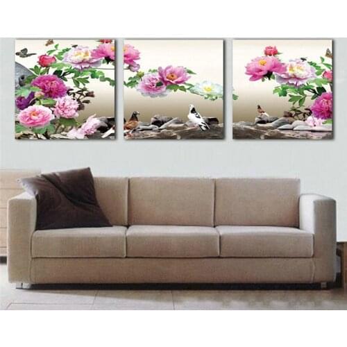 Diamond Painting Embroidery three pice Pictures of Rhinestones bird and flowers Combination Triptych Decoration cube drill