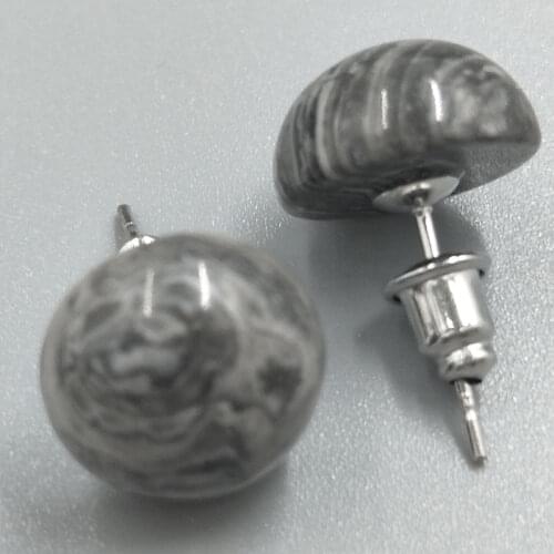 Free Shipping Women Fashion Jewelry 12mm Jaspe Round Beads Stud Earrings C5233