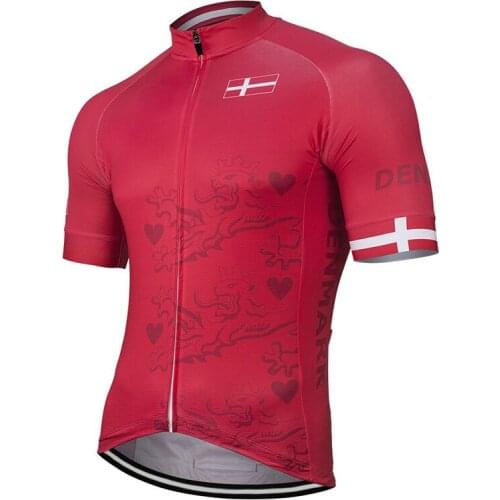 Denmark 2020 New Summer Cycling Jersey Men Bike Road Mountain Race Bicycle Wear Tops Red Riding Bike Clothing Customized