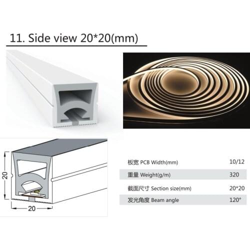 20mmX20mm diameter,silicon frosted neon tube,used for PCBWidth: 10mm/12mm;120° Beamangle