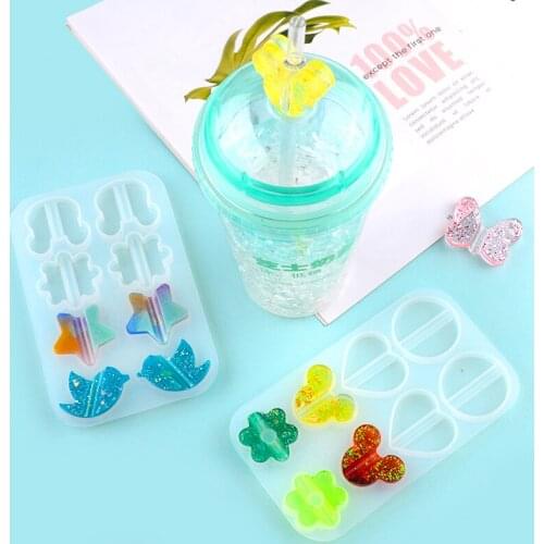 DM125 Straw Topper Resin Silicone Mold Butterfly Crown Shape Party Decoration For UV Epoxy Craft Resina Epoxi Moldes Jewelry