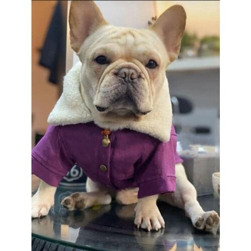 French Bulldog Demin Coat Pet Dog Winter Warm Wool Jacket Hoodie Sweater For Small Medium Dogs Pug Schnauzer Dropshipping YKC03